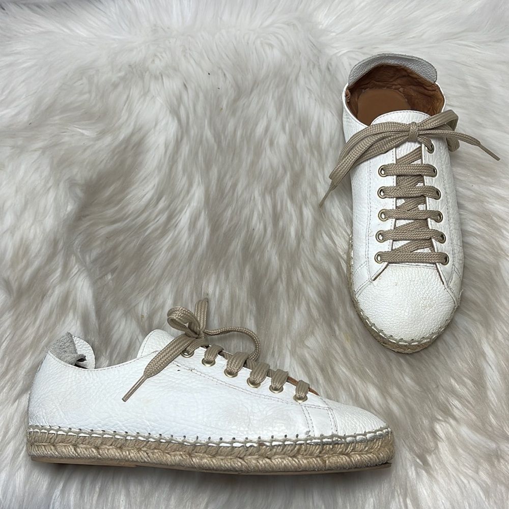 Anthropologie Maypol White Pebbled Leather Lace‎ Up Espadrille Sneakers S…